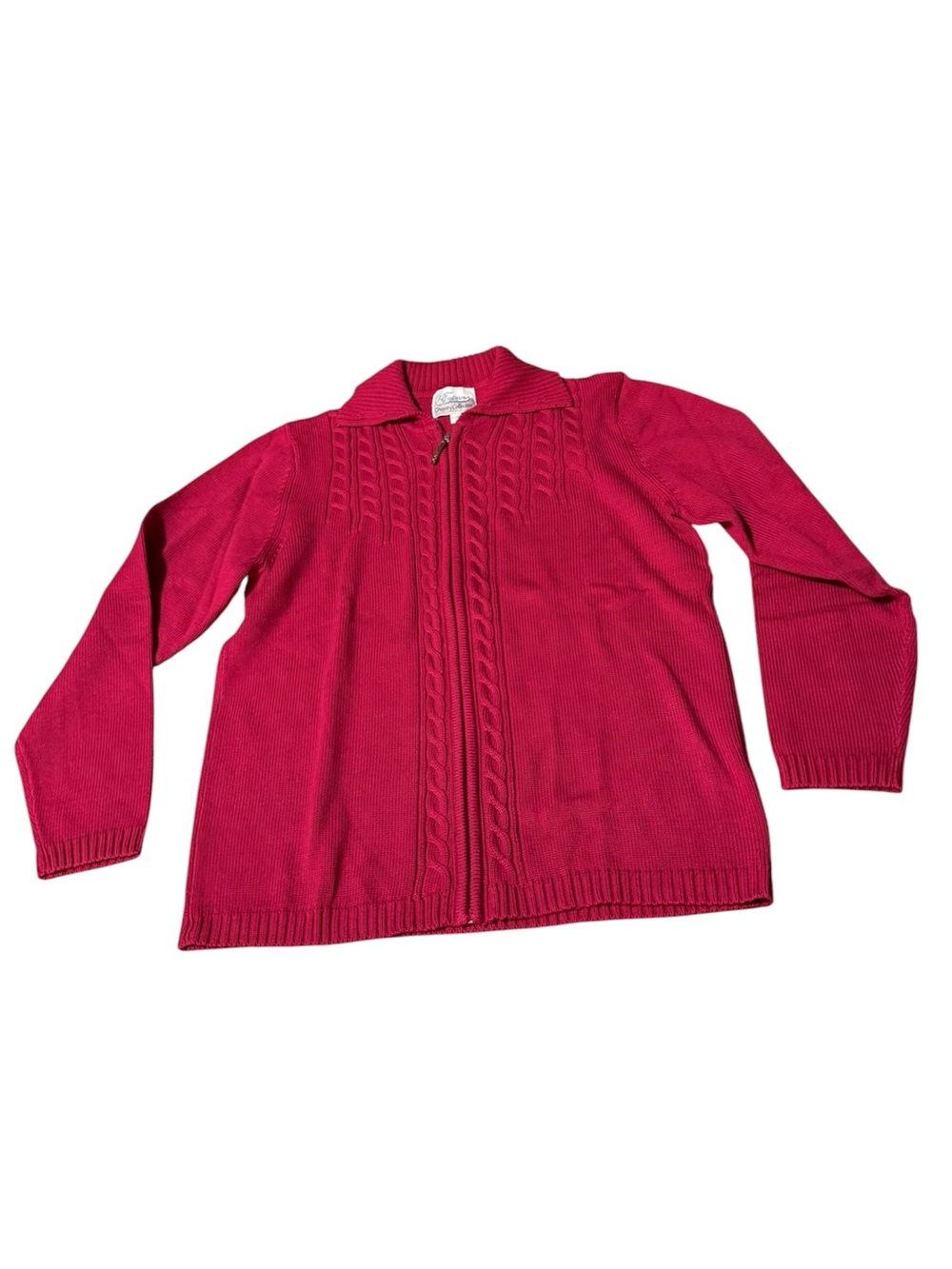 Tradition Country Collection cable knit zip cardigan sweater burgundy large cozy